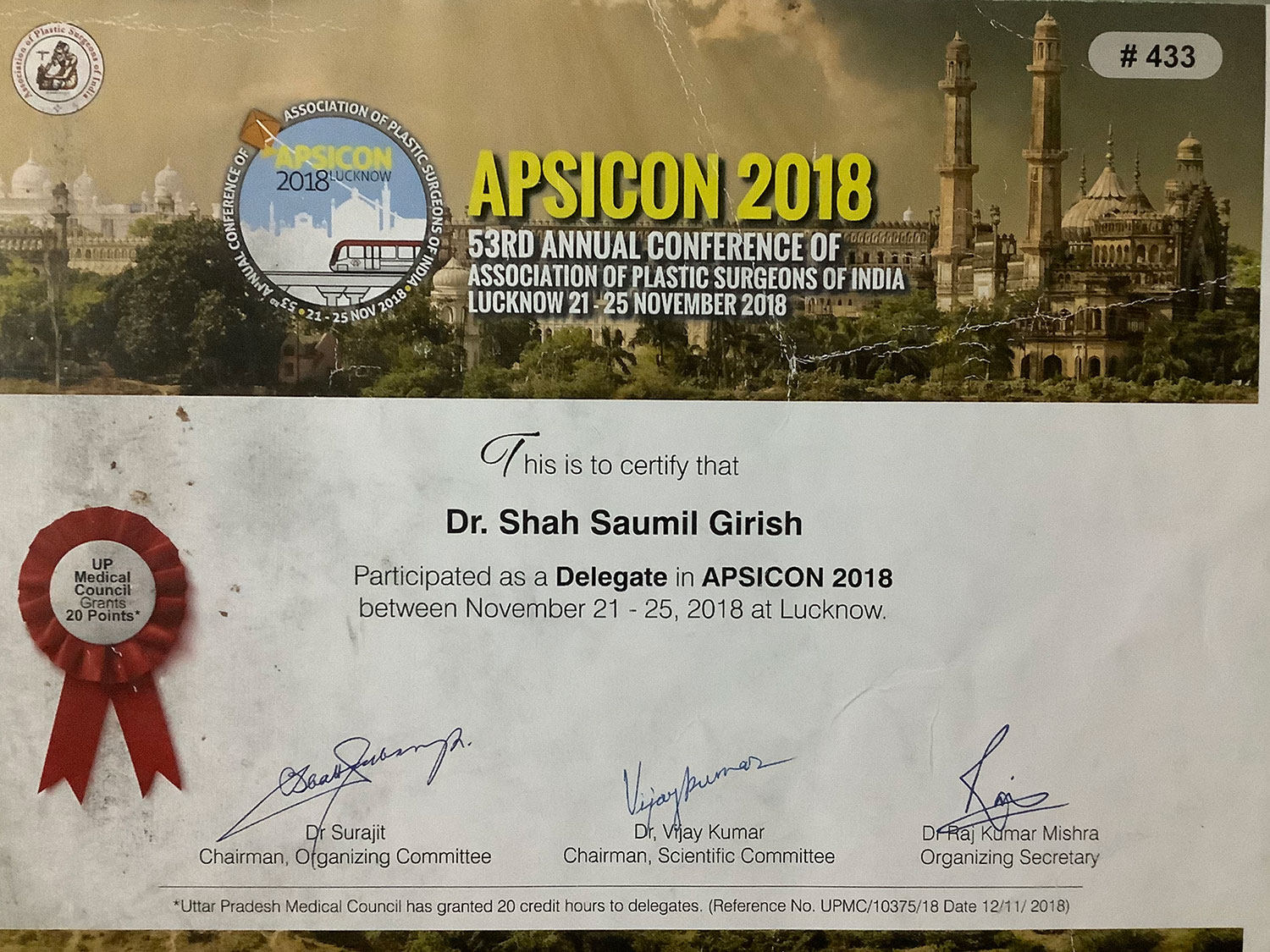 certificate of  APSICON 2018