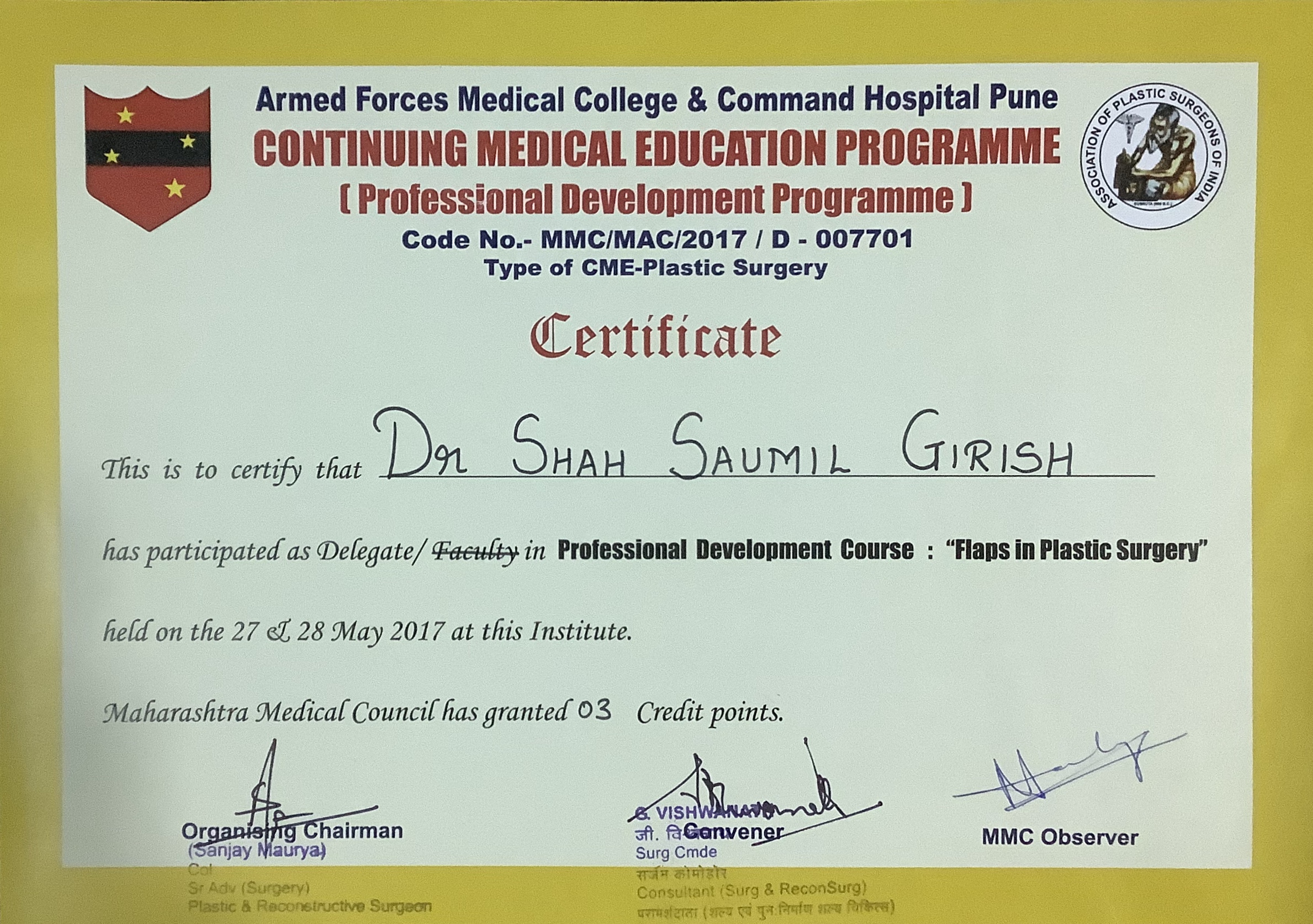 certificate of Afmc flaps workshop
