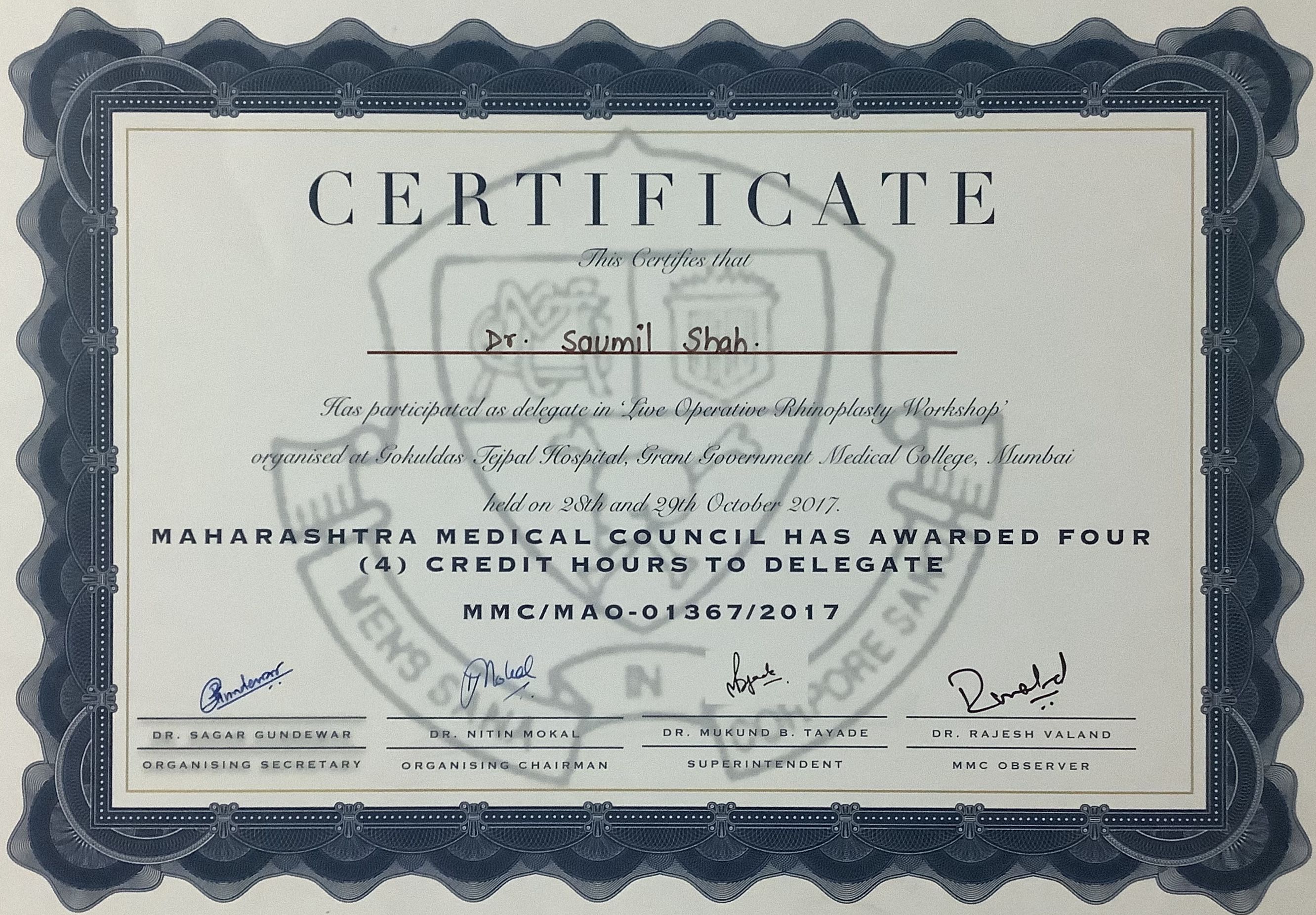 certificate of Live rhino workshop gt hospital